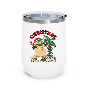 Christmas In July Snowman Sand Palm Tree Summer Wine Tumbler | Mazezy