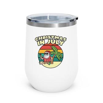 Christmas In July Summer Santa Vintage Xmas Tropical Gift Wine Tumbler | Mazezy