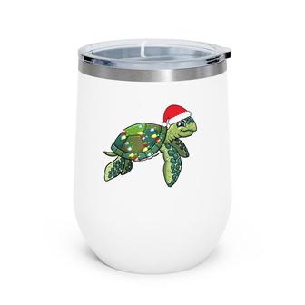 Christmas Sea Turtle With Santa Hat Holiday Cute Gift Pajama Raglan Baseball Tee Wine Tumbler | Mazezy