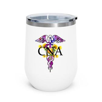 Cna Certified Nurse Assistant Caduceus With Flowers Flowery Wine Tumbler | Mazezy