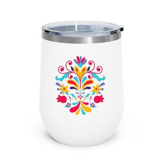 Colorful Floral Mexican Otomi Flowers Floral Otomi Gift Wine Tumbler | Mazezy