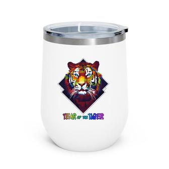 Colorful Tiger Face Cny Happy Lunar New Year Of A Tiger 2022 Ver2 Wine Tumbler | Mazezy