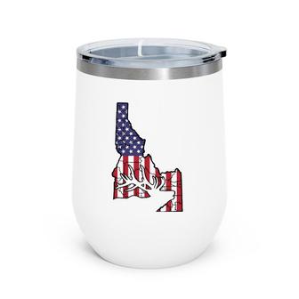 Cool Idaho State Elk Us Flag Funny Deer Animal Hunter Gift Wine Tumbler | Mazezy