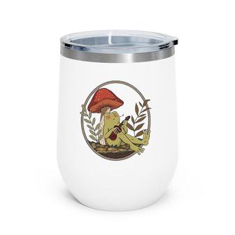 Cottagecore Aesthetic Frog Mushroom Playing Banjo Wine Tumbler | Mazezy
