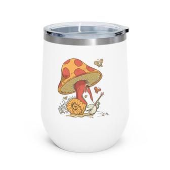 Cottagecore Aesthetic Snail Playing Banjo On Mushroom Cute Wine Tumbler | Mazezy