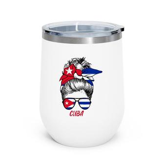 Cuban Girl Cuba Flag Turban Women Gift Proud Messy Bun Wine Tumbler | Mazezy