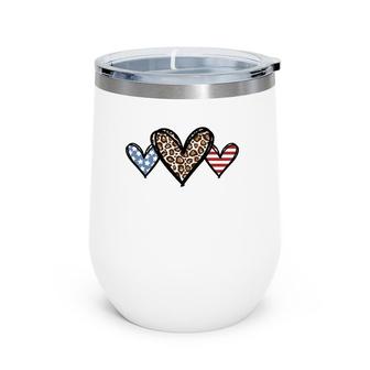 Cute American Flag Hearts Fourth 4Th Of July Usa Patriotic Wine Tumbler | Mazezy DE