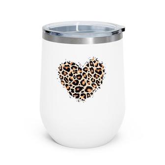 Cute Animal Print Lovers Leopard Cheetah Print Heart V-Neck Wine Tumbler | Mazezy