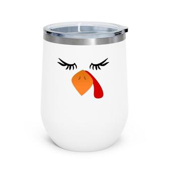 Cute Bird Face Funny Outfits For Thanksgiving Turkey Costume Wine Tumbler | Mazezy