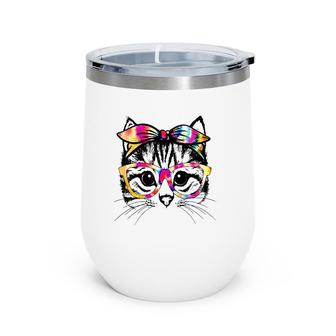 Cute Cat Face Tie Dye Glasses Funny Mother's Day 2021 Ver2 Wine Tumbler | Mazezy