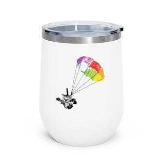 Cute Cat Parachute Skydiver Kitten Funny Kitty Rainbow Art Wine Tumbler | Mazezy