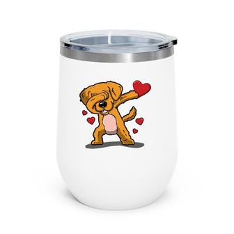 Cute Dabbing Dog Red Hearts Valentines Day Wine Tumbler | Mazezy
