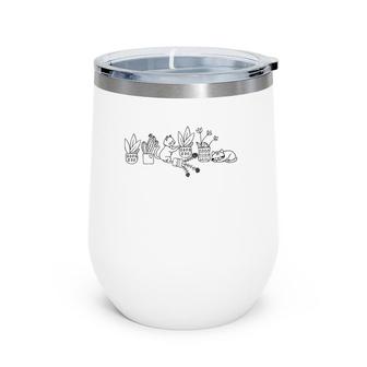 Cute Doodle Cats With Houseplants Cat Lover Plant Mom Wine Tumbler | Mazezy