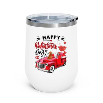 Cute English Cocker Spaniel Red Truck Happy Valentine's Day Wine Tumbler | Mazezy
