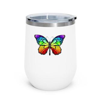 Cute Rainbow Monarch Butterfly Aesthetic Gift Raglan Baseball Tee Wine Tumbler | Mazezy