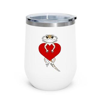 Cute Red Heart Cartoon Bearded Dragon Valentines Day Wine Tumbler | Mazezy