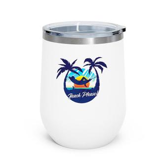 Cute Tropical Beach Please Sunset And Palm Trees - Beach Wine Tumbler | Mazezy