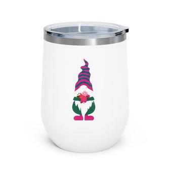 Cute Valentine Gnome Holding Flowers And Hearts Tomte Gift Wine Tumbler | Mazezy DE