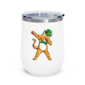 Dabbing Cat St Patrick's Day Boys Girls Kids Leprechaun Dab Wine Tumbler | Mazezy