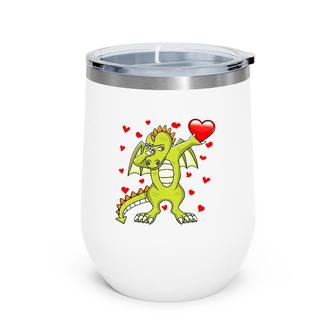 Dabbing Dragon Red Heart Love Valentine's Day Wine Tumbler | Mazezy