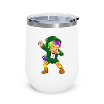 Dabbing Leprechaun Girl St Patrick's Day Cute Rainbow Wine Tumbler | Mazezy