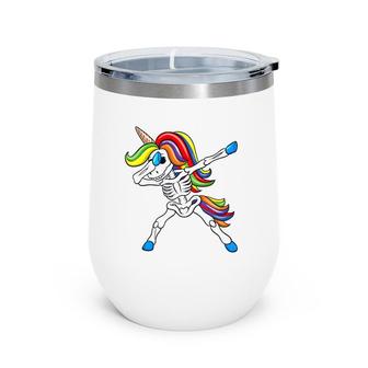 Dabbing Skeleton Unicorn Kids Girls Halloween Gift Dab Wine Tumbler | Mazezy