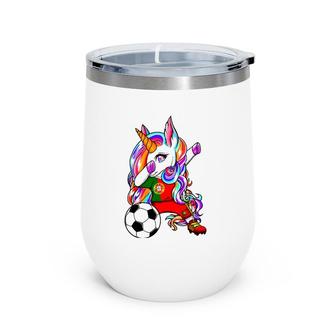 Dabbing Unicorn Portugal Soccer Fans Jersey Flag Football Wine Tumbler | Mazezy