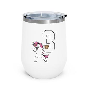Dabbing Unicorn Softball Number 3 Softball Jersey Wine Tumbler | Mazezy