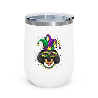 Dachshund Dog Lover Cute Mardi Gras Carnival Jester Wine Tumbler | Mazezy