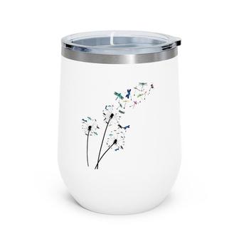 Dandelion Dragonfly Flower Floral Dragonfly Tree Wine Tumbler | Mazezy