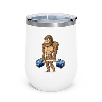 Deadlifting Sasquatch Bigfoot Weightlifting Workout Wine Tumbler | Mazezy