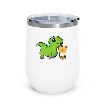 Dinosaur Drinking Bubble Tea Funny Boba Tea Wine Tumbler | Mazezy