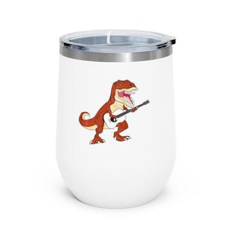 Dinosaur Playing Ukulele Guitar Funny Kids Boysrex Music Wine Tumbler | Mazezy