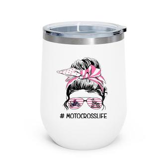 Dirt Bike Motocross Mom Life Mother's Day Messy Bun Wine Tumbler | Mazezy