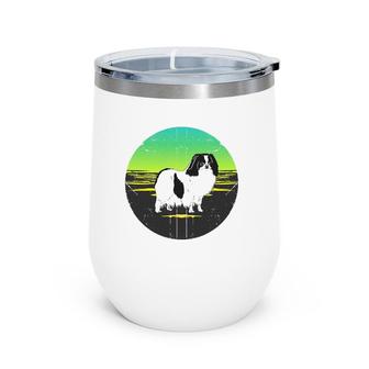 Dog Breed Japanese Chin Retro Sunset Style Wine Tumbler | Mazezy