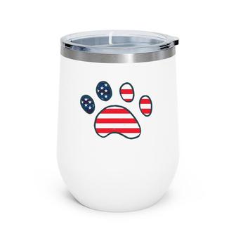 Dog Paw American Flag Patriotic Decor Outfit 4Th Of July Wine Tumbler | Mazezy