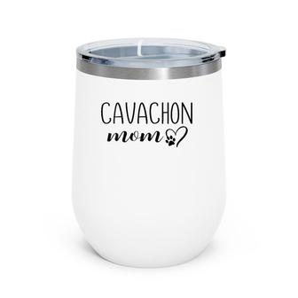 Dog Paw Print Heart Cavachon Mom Wine Tumbler | Mazezy