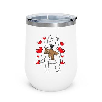 Dogo Argentino Dog With Stuffed Animal And Hearts Wine Tumbler | Mazezy