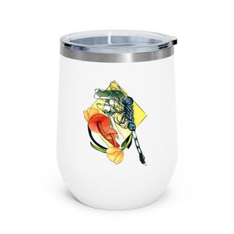 Dragonfly Mushroom And Tulips Flowers Flying Insect Fungi Wine Tumbler | Mazezy