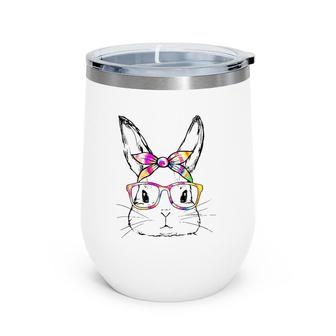 Dye Cute Bunny Face Tie Dye Glasses Easter Day Premium Wine Tumbler | Mazezy