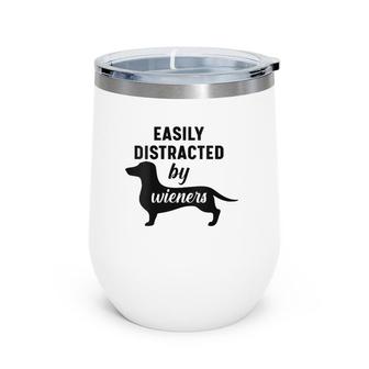 Easily Distracted By Wieners Dachshund Funny Weiner Dog V-Neck Wine Tumbler | Mazezy