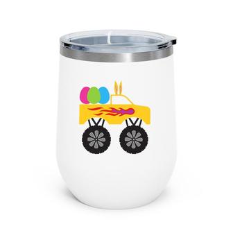 Easter Bunny Egg Hunt Monster Truck For Kids Wine Tumbler | Mazezy