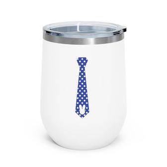 Easter Bunny Rabbit Boys Tie Blue With White Dots Wine Tumbler | Mazezy