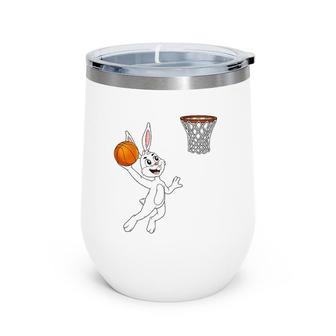 Easter Day Rabbit Dunking A Basketball Funny Boys Girls Kids Wine Tumbler | Mazezy
