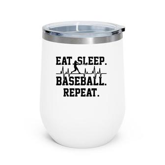 Eat Sleep Baseball Reapeat Heartbeat Wine Tumbler | Mazezy