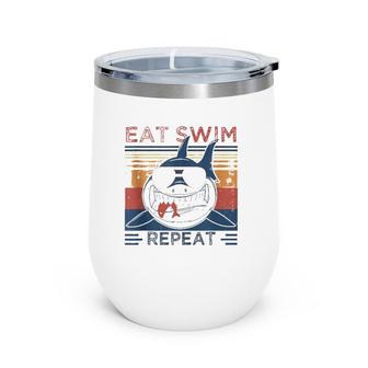 Eat Swim Repeat Shark Lovers Retro Vintage For The Week Wine Tumbler | Mazezy
