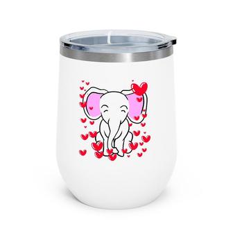 Elephant Valentine's Day Cute Romantic Hearts Tee Wine Tumbler | Mazezy