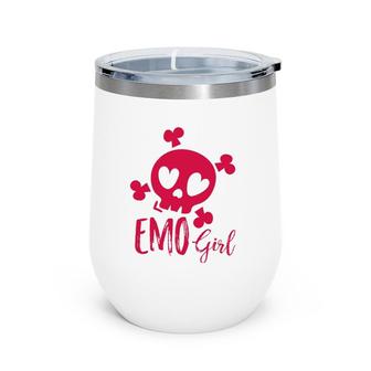 Emo Girl Pink Skull Emo Goth Music Emotional Skull Humor Wine Tumbler | Mazezy