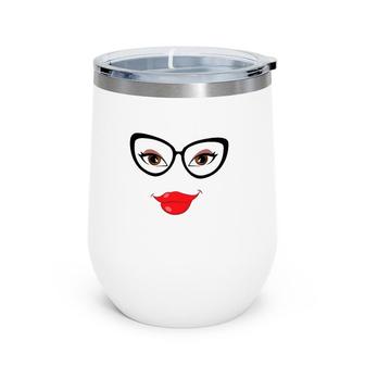 Eyes Lips And Glasses Girl's Face Wine Tumbler | Mazezy
