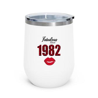 Fabulous Since 1982 Black Red Plaid Lips Happy 40Th Birthday Wine Tumbler - Seseable